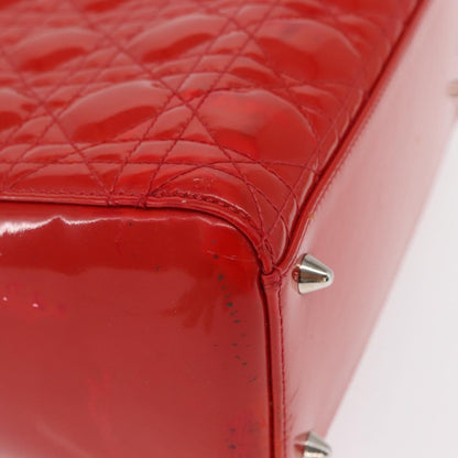 Dior Christian Dior Canage Hand Bag Patent leather Red Silver Authentic 162851