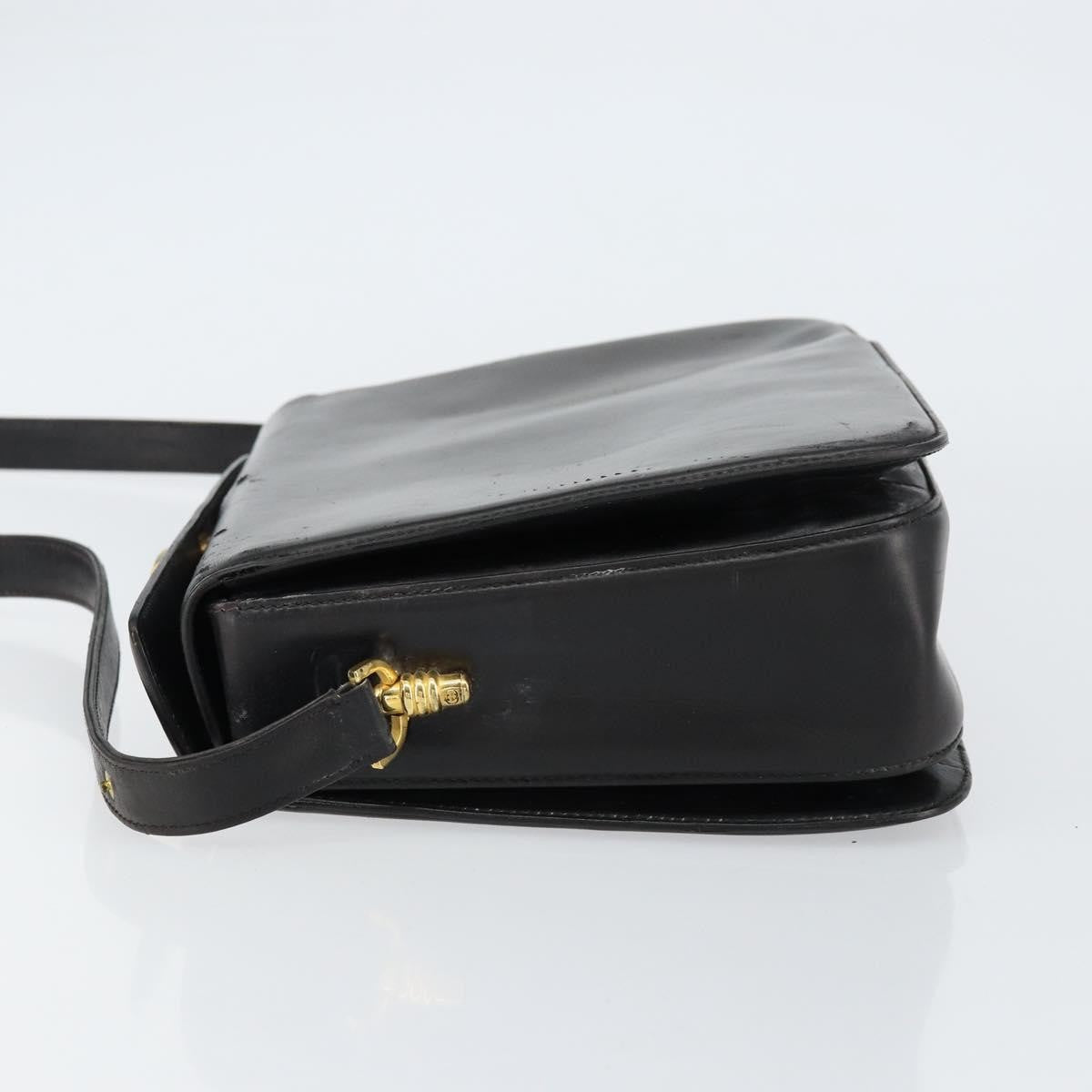 Gucci GUCCI Shoulder Bag Leather Black Gold Authentic 155306