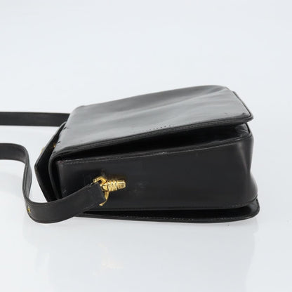 Gucci GUCCI Shoulder Bag Leather Black Gold Authentic 155306