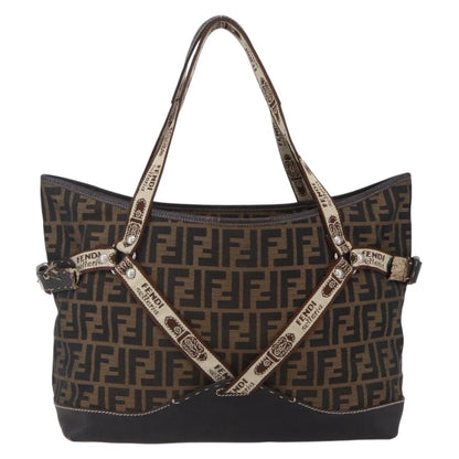 Fendi FENDI Zucca Canvas Celeria Tote Bag Black Brown Silver Authentic am9502