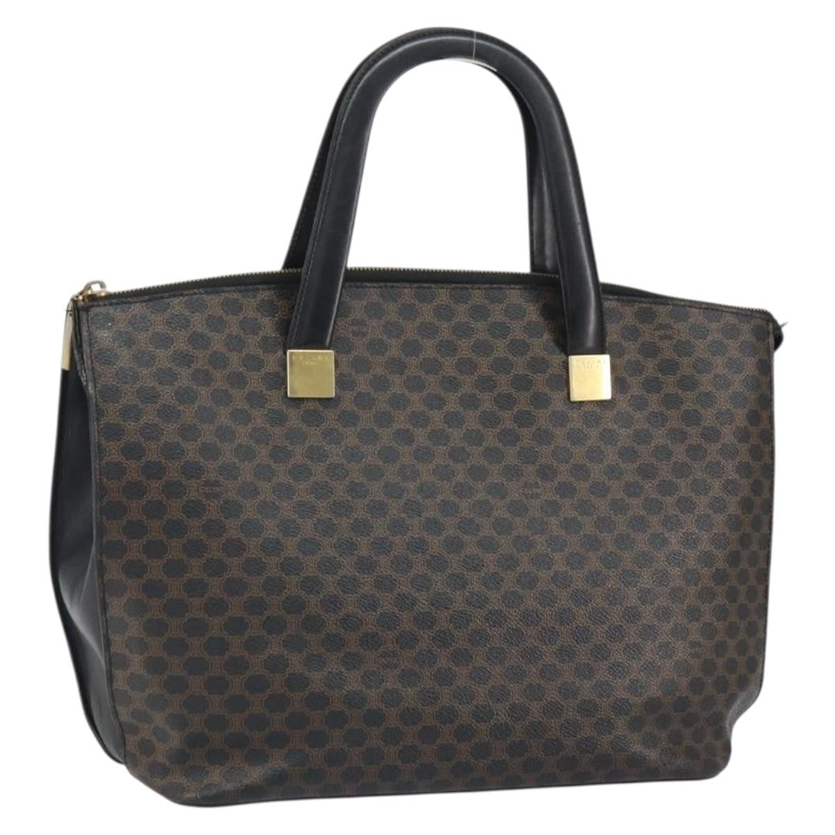 Celine CELINE Macadam Canvas Tote Bag PVC Leather Black Gold Authentic 168706