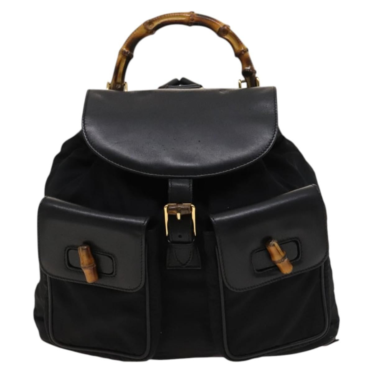 Gucci GUCCI Bamboo Backpack Leather Black Authentic th5812 Bag