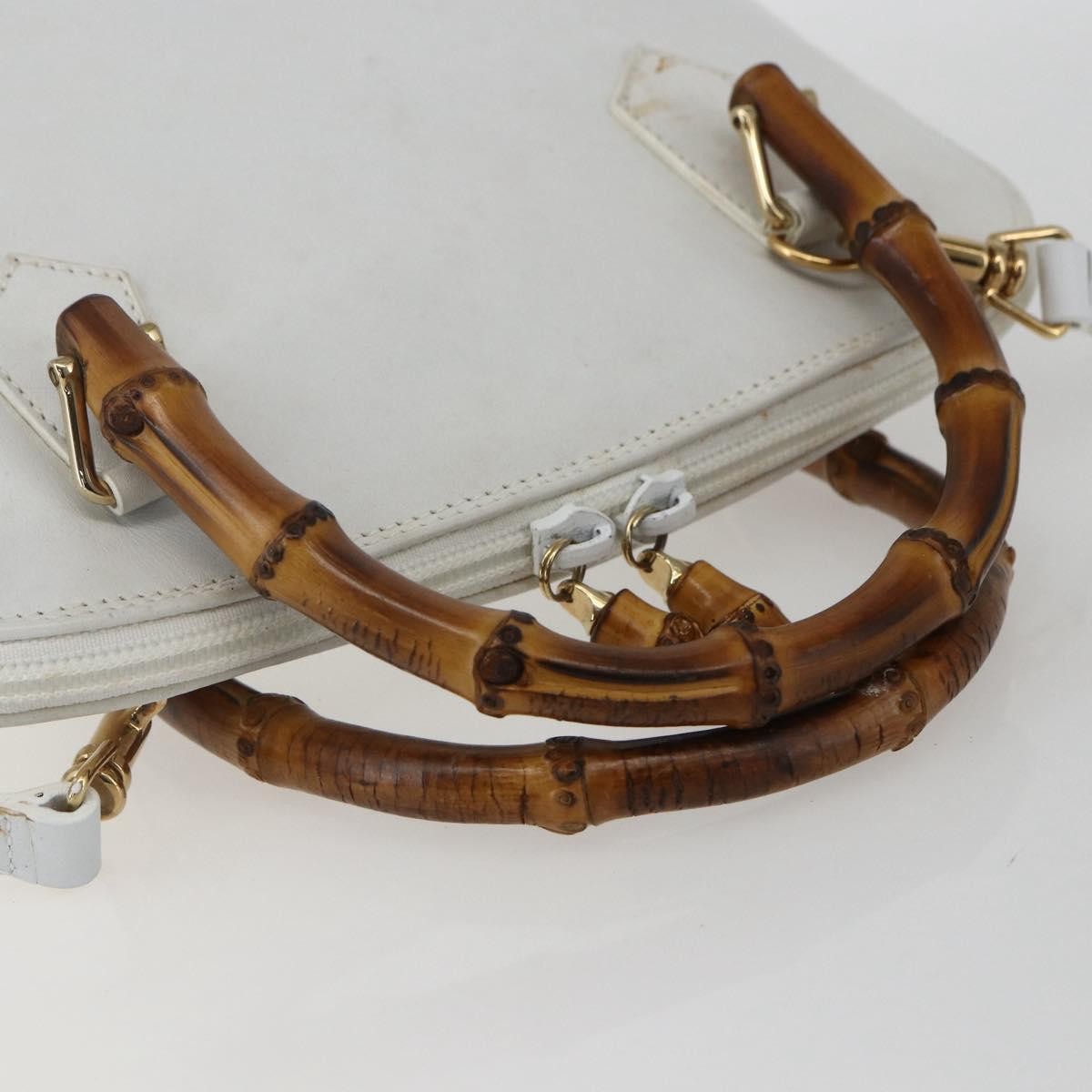 Gucci GUCCI Bamboo Hand Bag Leather White Gold Authentic ki6188