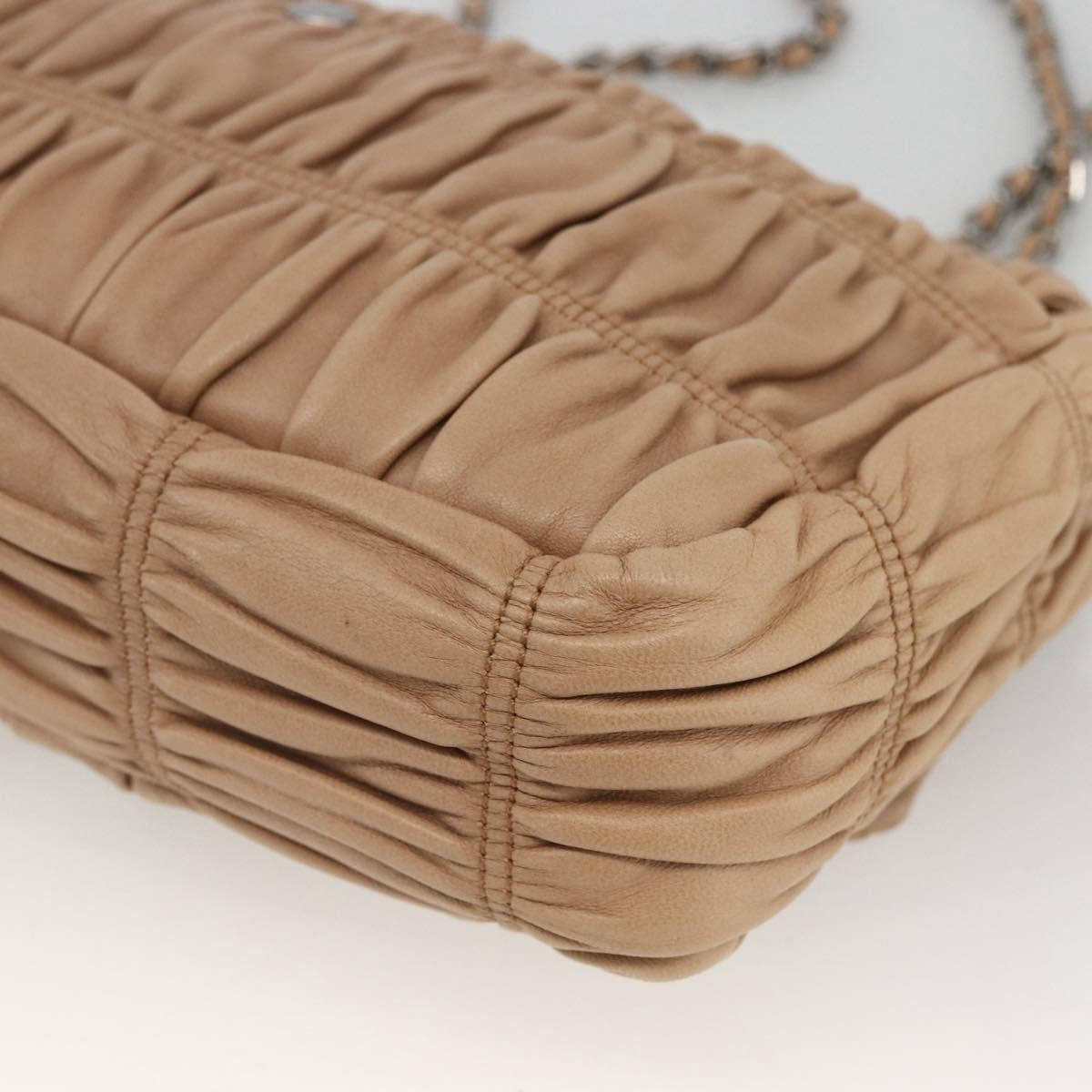Prada PRADA Chain Shoulder Bag Leather Beige Silver Authentic BSZ397