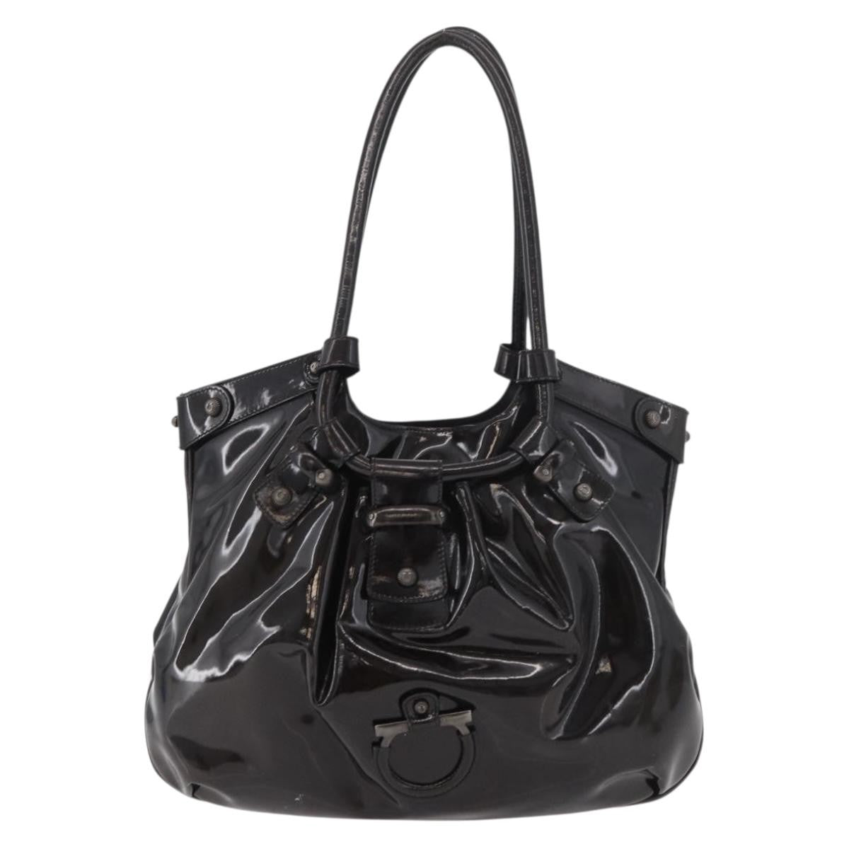Salvatore Ferragamo Salvatore Ferragamo Gancini Hand Bag Patent leather Dark Brown Authentic bs35239