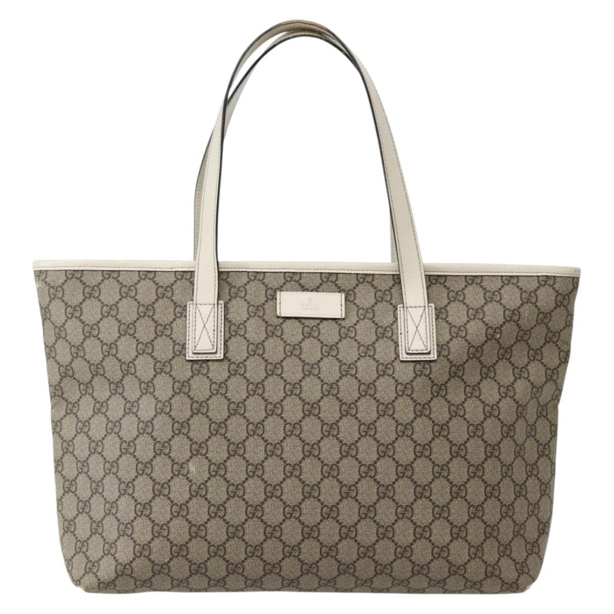 Gucci GUCCI GG Supreme Tote Bag PVC Beige Silver 211137 Authentic BA5762