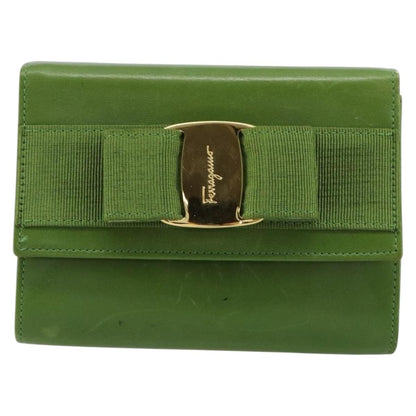 Salvatore Ferragamo Salvatore Ferragamo Vara Ribbon Chain Bag Leather Green Gold Authentic BA12890