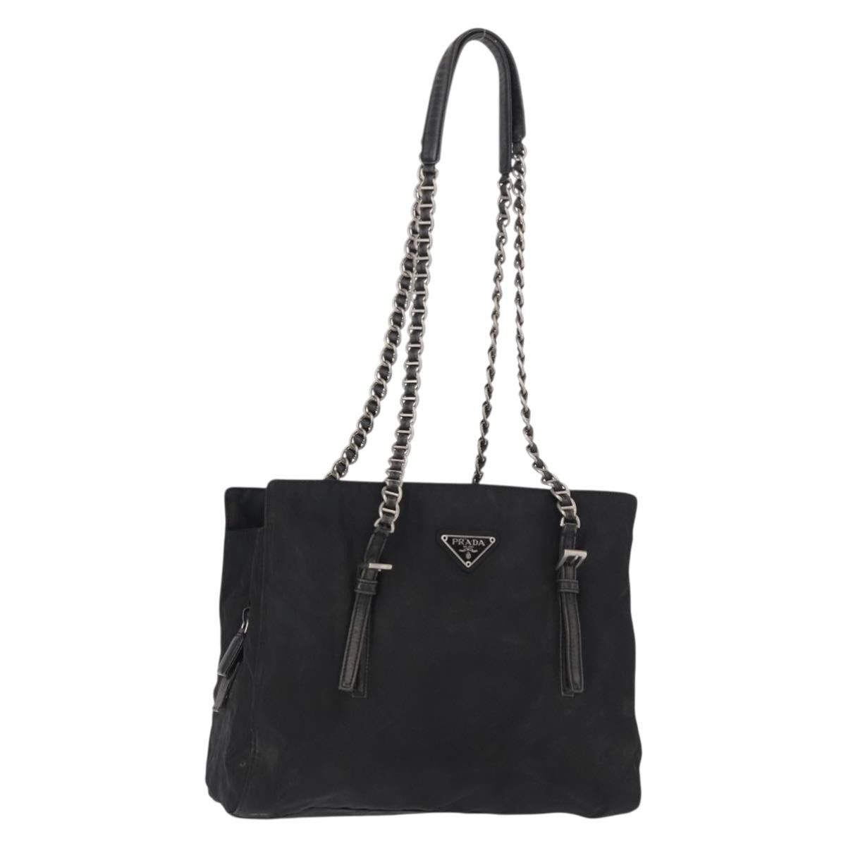 Prada PRADA Chain Shoulder Bag Nylon Black Silver Authentic 153059