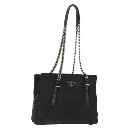 Prada PRADA Chain Shoulder Bag Nylon Black Silver Authentic 153059