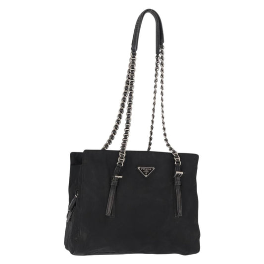 Prada PRADA Chain Shoulder Bag Nylon Black Silver Authentic 153059