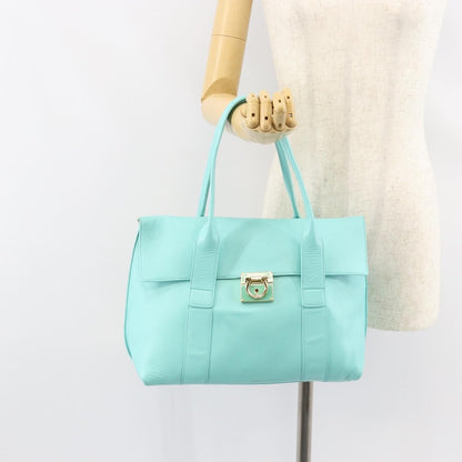 Salvatore Ferragamo Salvatore Ferragamo Gancini Hand Bag Leather Turquoise Blue Gold Authentic 150296