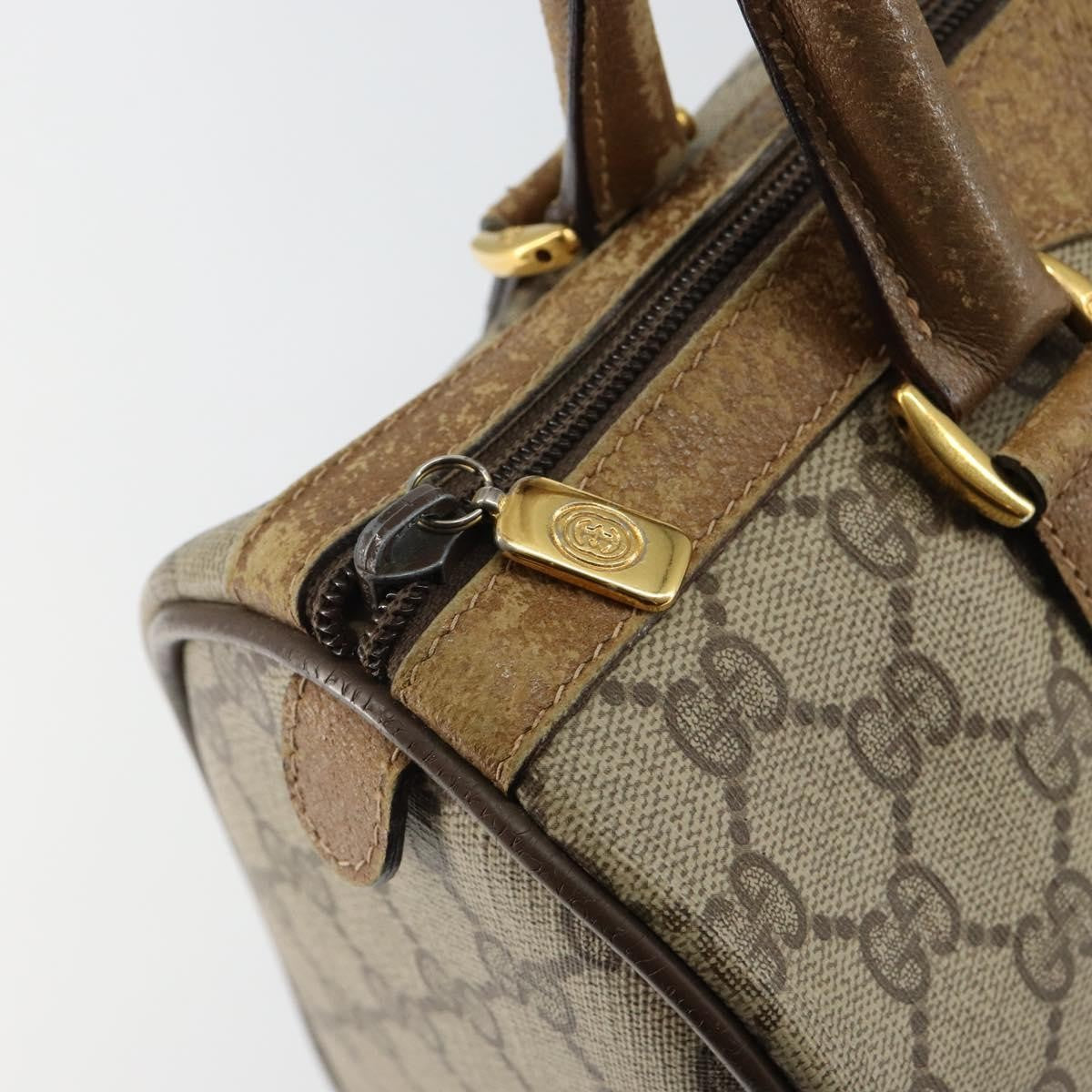 Gucci GUCCI GG Supreme Web Sherry Line Boston Bag PVC Beige Gold 40 02 006 Authentic 144227