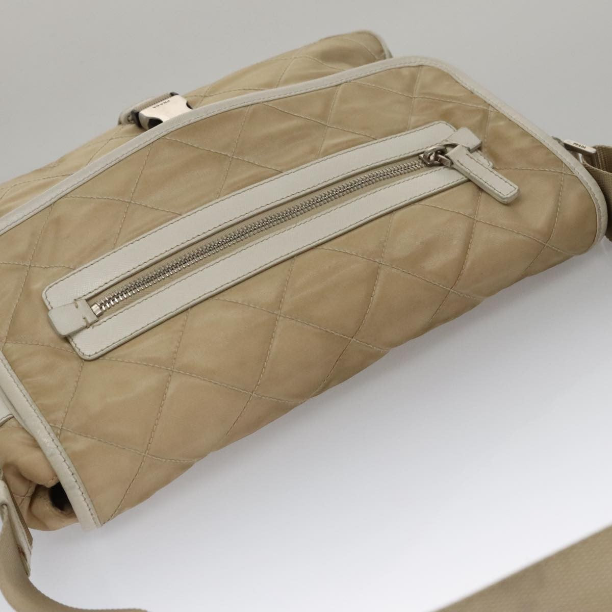 Prada PRADA Shoulder Bag Nylon Beige Silver Authentic 103773