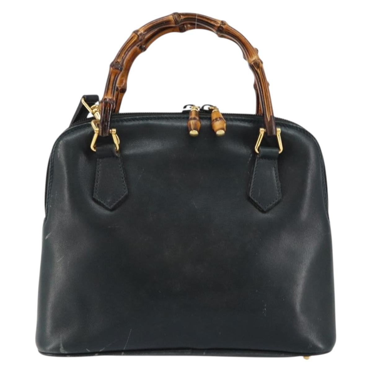 Gucci GUCCI Bamboo Hand Bag Leather 2way Navy Gold 000 2058 0290 0 Authentic 145765