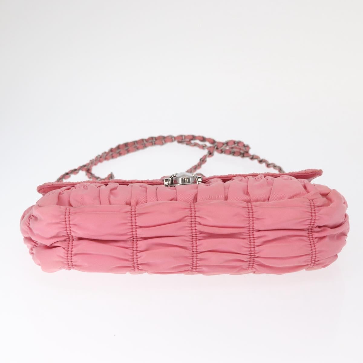 Prada PRADA Gathered Chain Shoulder Bag Nylon Pink Silver Authentic 161419