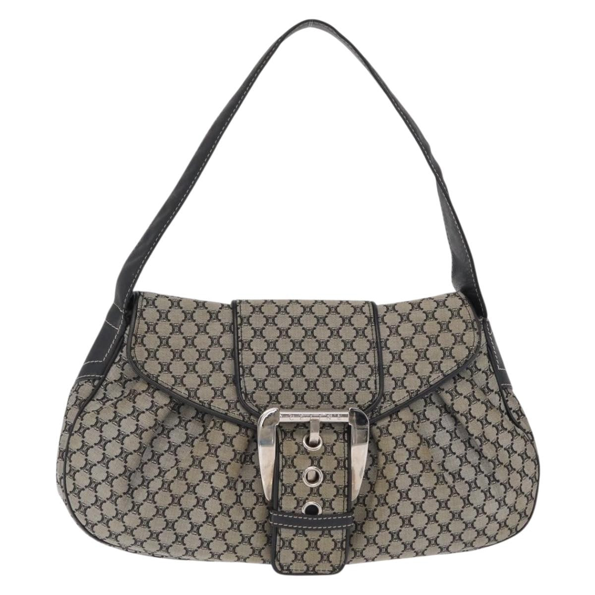 Celine CELINE Macadam Canvas Hand Bag Beige Silver Authentic ep13183