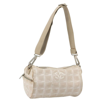 Chanel CHANEL New Travel Line Shoulder Bag Nylon Beige Silver CC Authentic BA12317