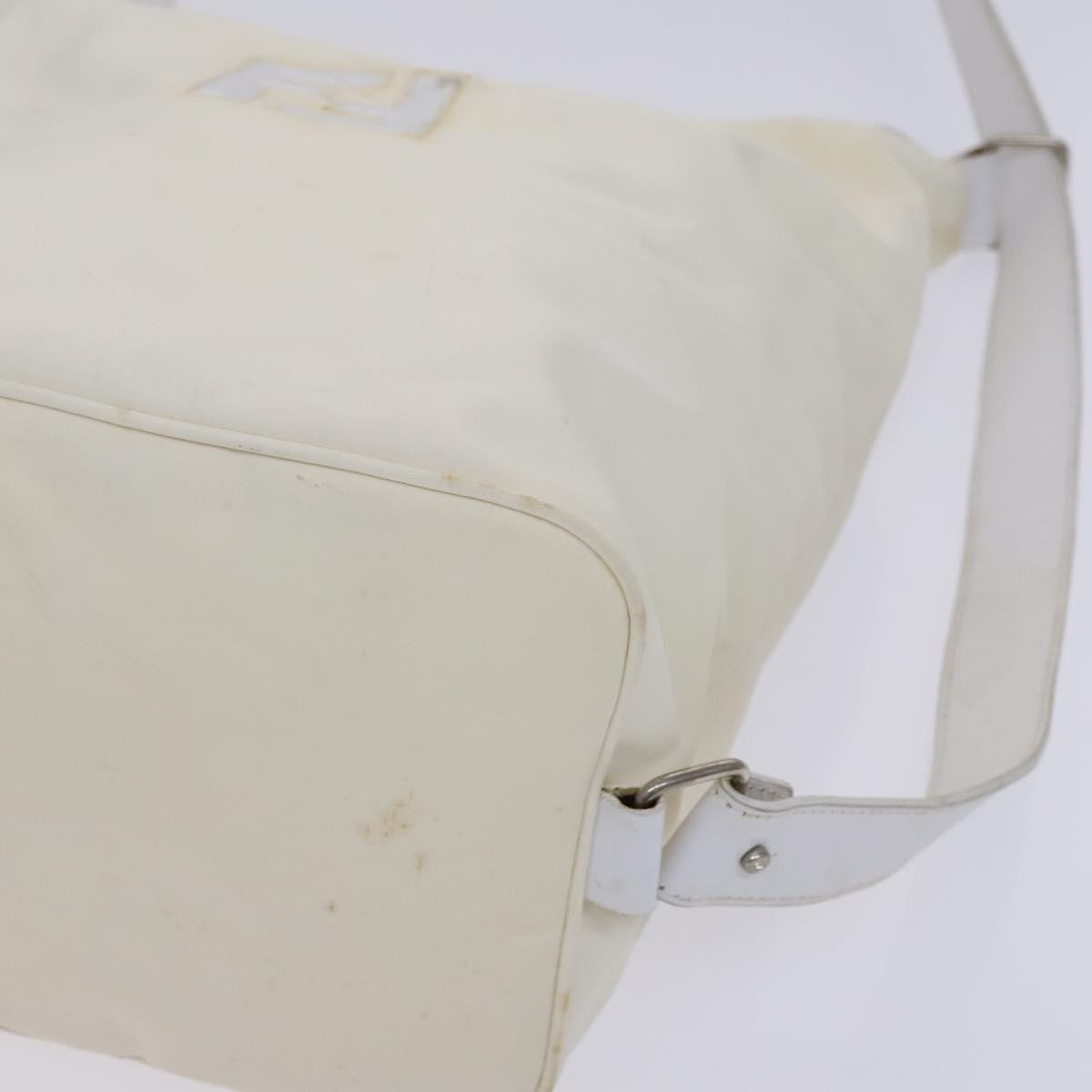 Fendi FENDI Shoulder Bag Nylon Leather Beige White Silver Authentic nb296