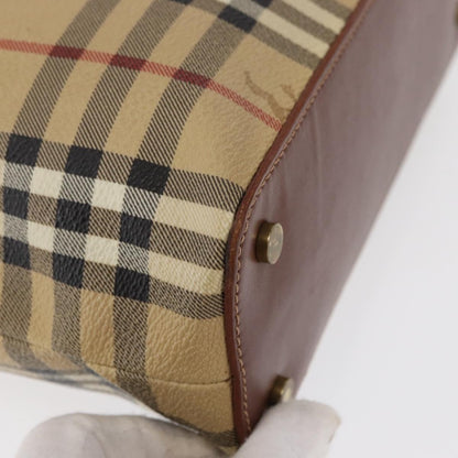 Burberry BURBERRY Nova Check Hand Bag PVC Beige Gold Authentic BA9597