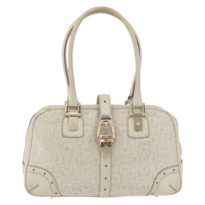Gucci GUCCI Horsebit Hand Bag Leather White Gold 145770 Authentic bs34368