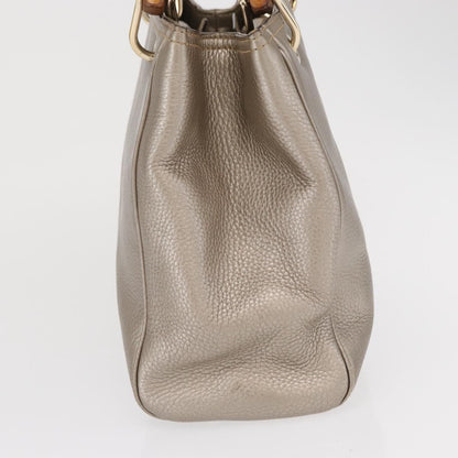 Gucci GUCCI Bamboo Hand Bag Leather Silver Gold 336032 Authentic ep12914