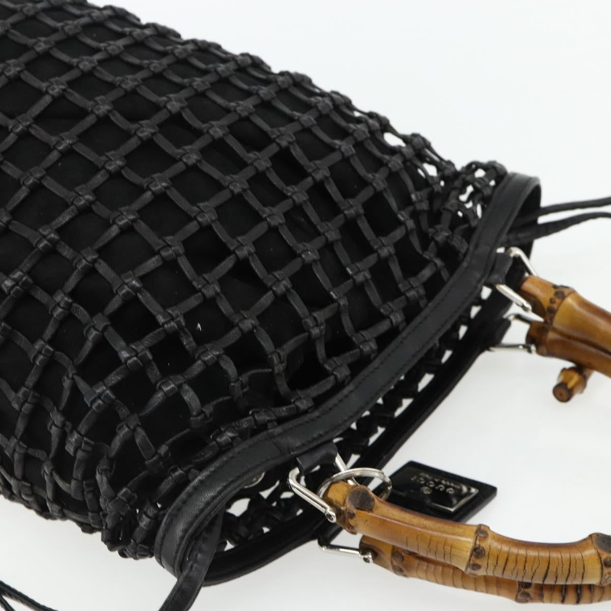 Gucci GUCCI Bamboo Hand Bag Leather Black Silver 000 1046 0542 Authentic 177859