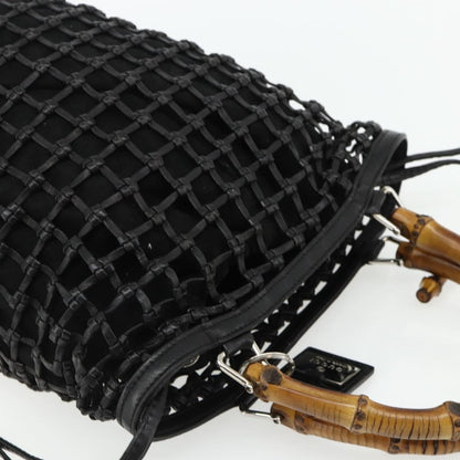 Gucci GUCCI Bamboo Hand Bag Leather Black Silver 000 1046 0542 Authentic 177859