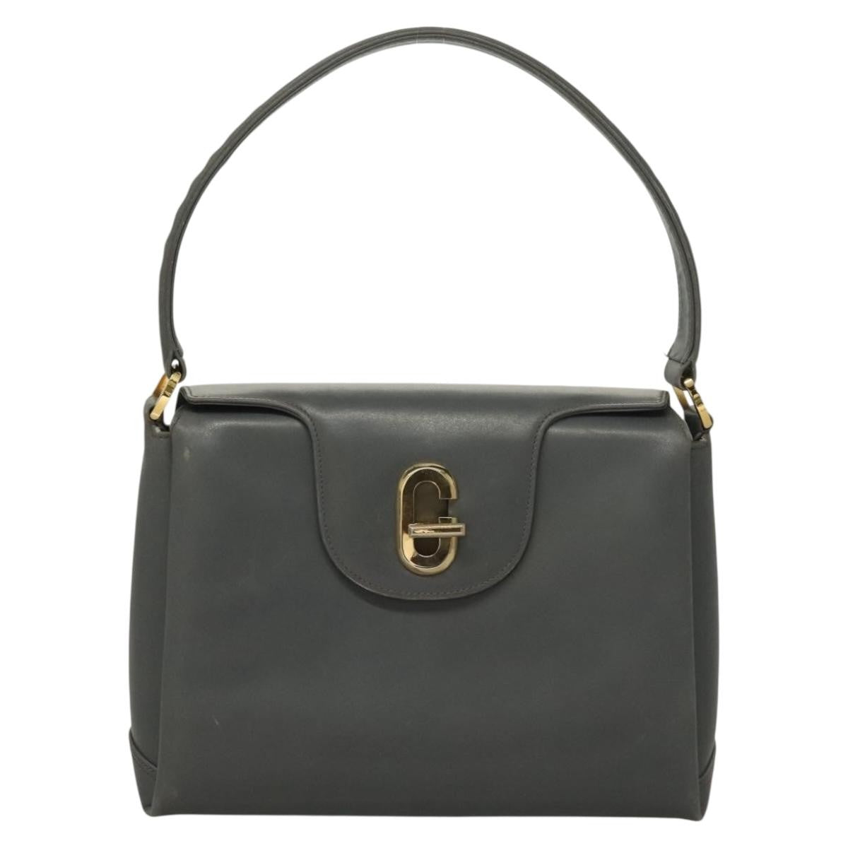 Gucci GUCCI Hand Bag Leather Gray Silver Authentic mr1461