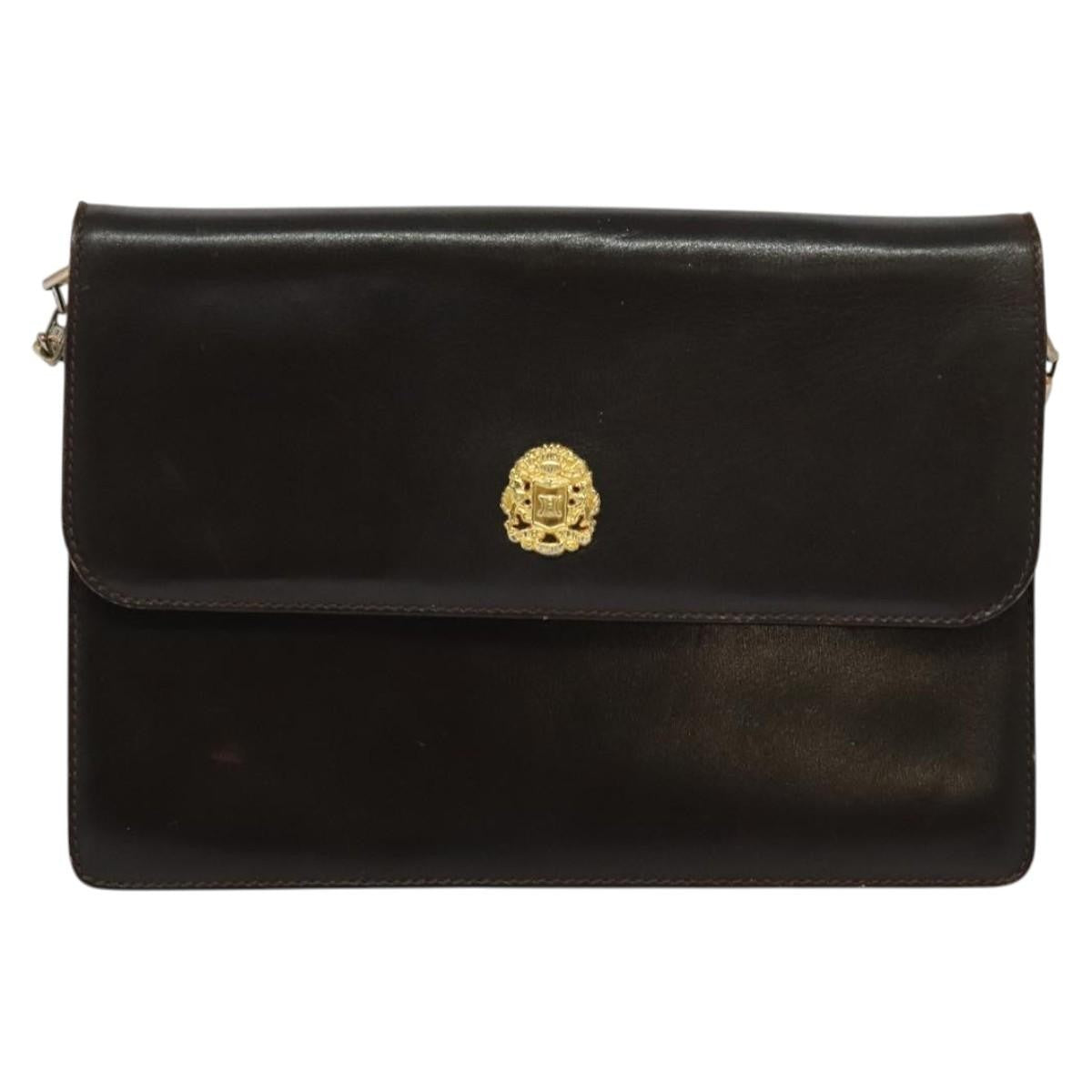 Celine CELINE Chain Shoulder Bag Leather Brown Gold Authentic BA2445