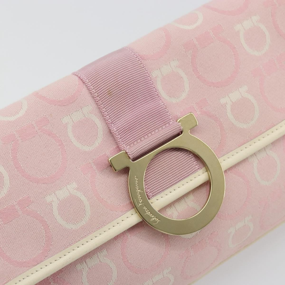 Salvatore Ferragamo Salvatore Ferragamo Gancini Shoulder Bag Canvas Pink Gold Authentic BA12412