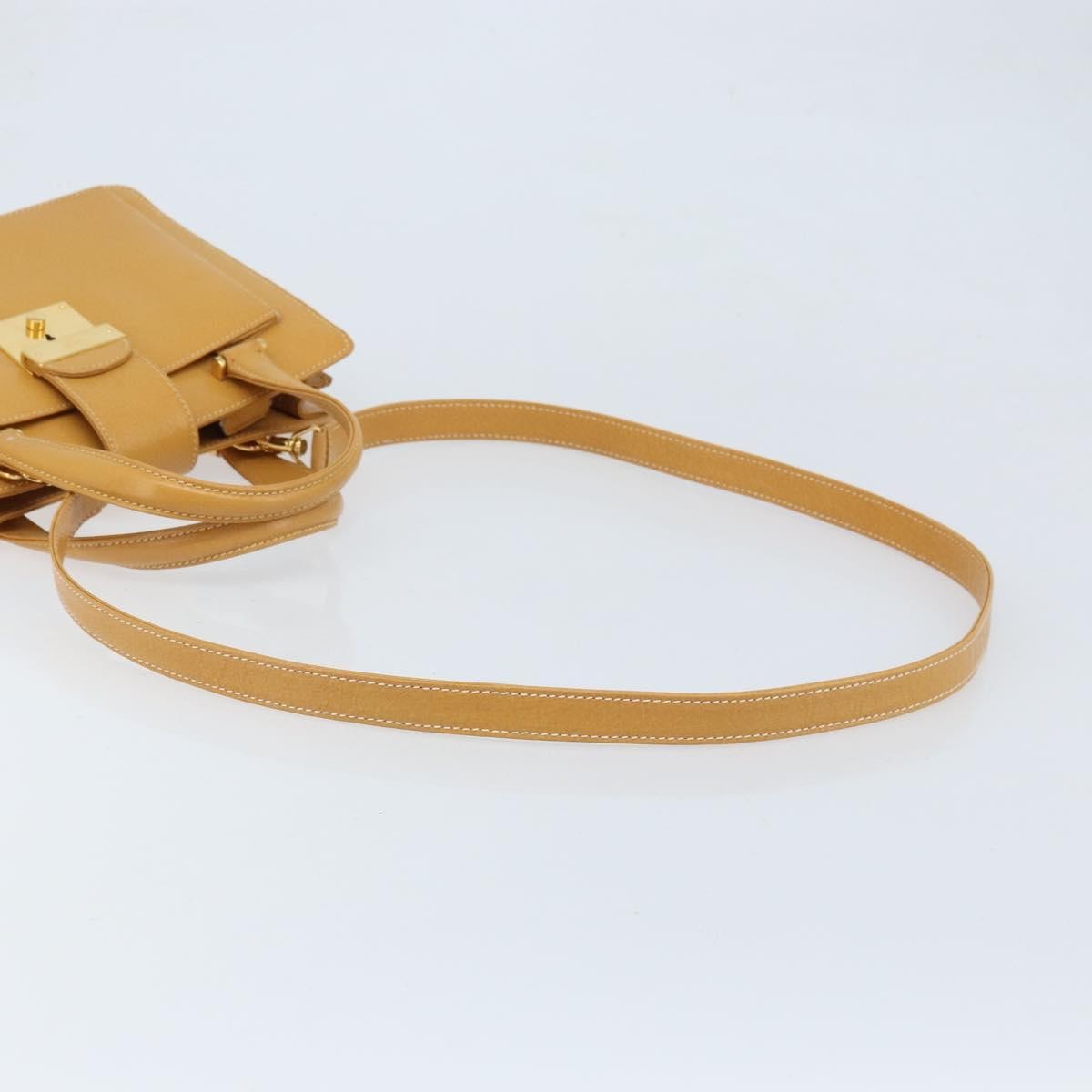 Gucci GUCCI Hand Bag Leather 2way Beige Gold Authentic 173886