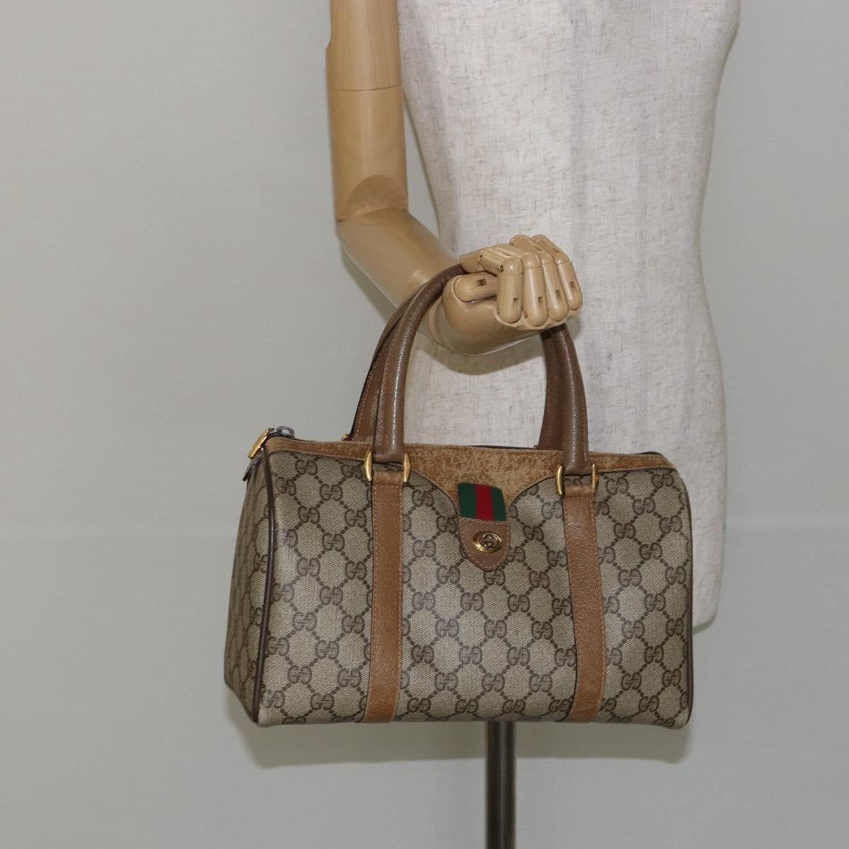 Gucci GUCCI GG Supreme Web Sherry Line Boston Bag PVC Beige Gold 40 02 006 Authentic 144227