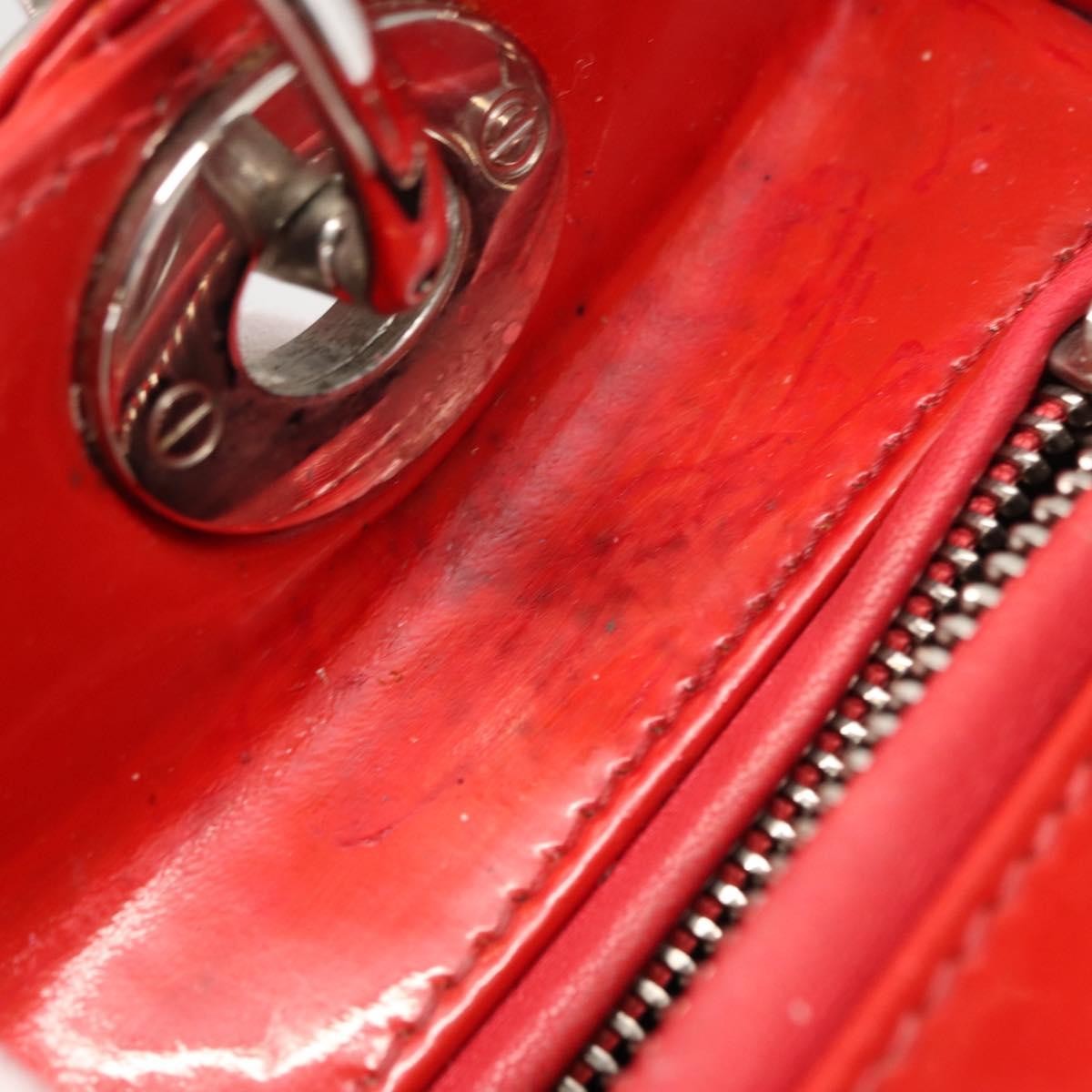 Dior Christian Dior Canage Hand Bag Patent leather Red Silver Authentic 162851