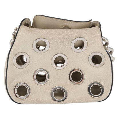 Prada PRADA Grommet Punching Chain Hand Bag Leather Ivory Silver Authentic 165205