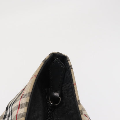 Burberry BURBERRY Nova Check Blue Label Hand Bag Nylon Beige Silver Authentic 169408