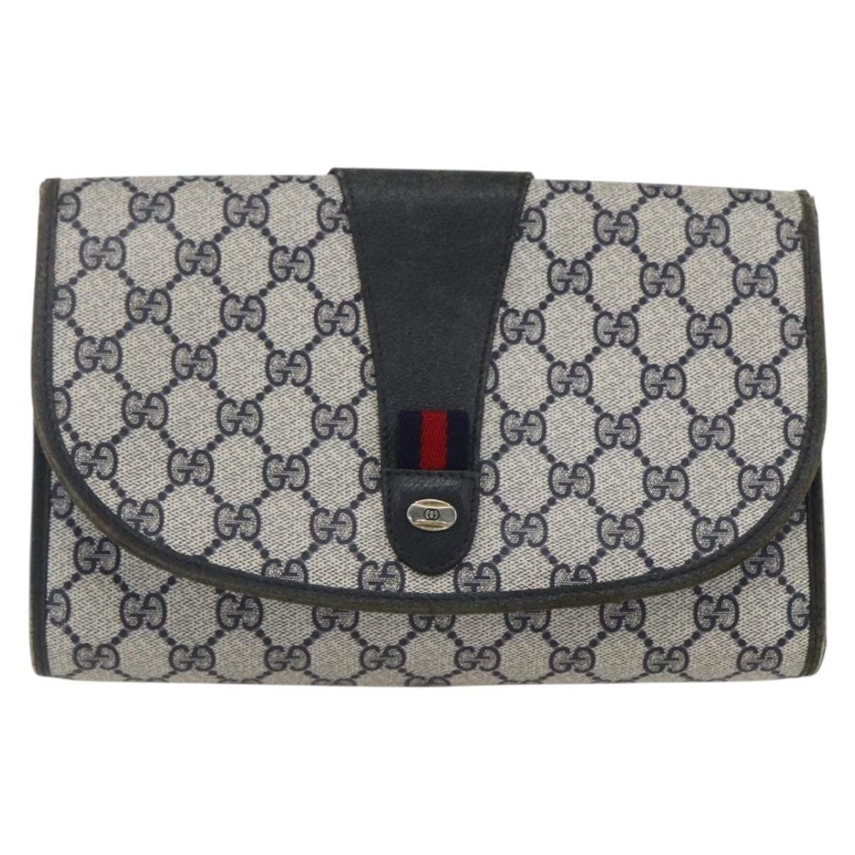 Gucci GUCCI GG Supreme Sherry Line Clutch Bag PVC Navy Gold 89 01 030 Authentic 167905