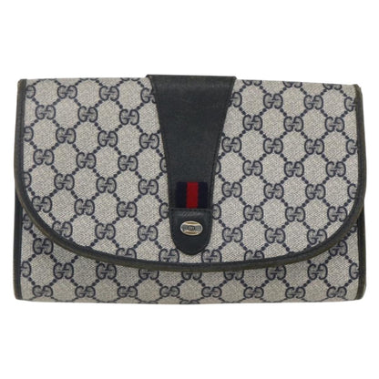 Gucci GUCCI GG Supreme Sherry Line Clutch Bag PVC Navy Gold 89 01 030 Authentic 167905
