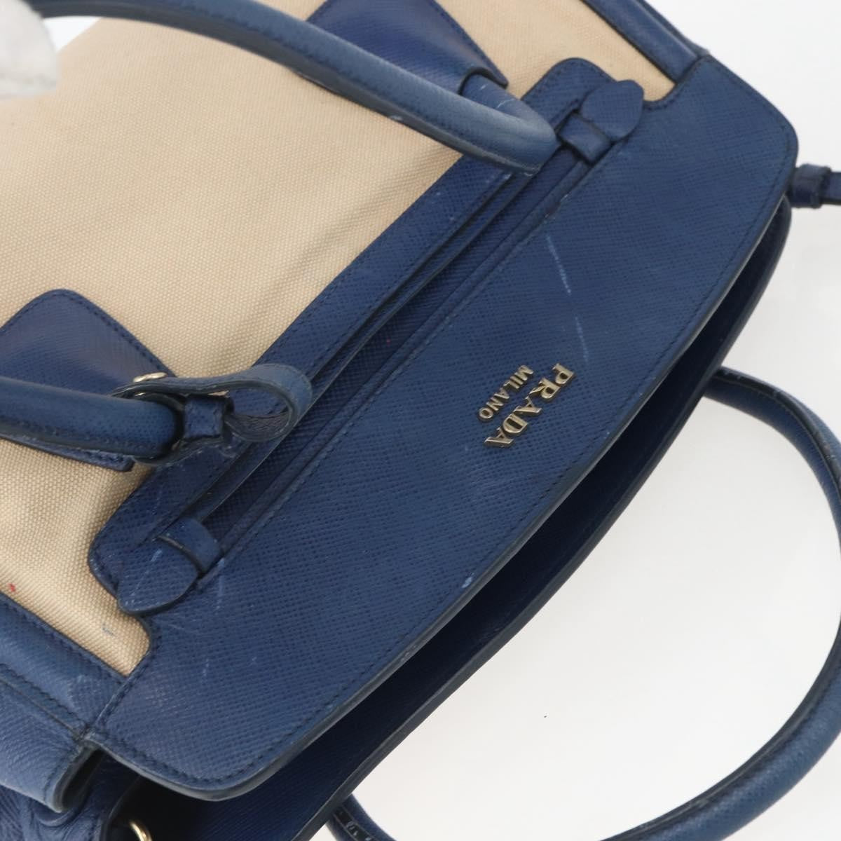 Prada PRADA Hand Bag Canvas 2way Beige Blue Authentic ka891