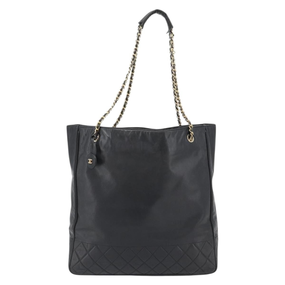Chanel CHANEL Matelasse Chain Tote Bag Leather Black Gold CC Authentic BA13071