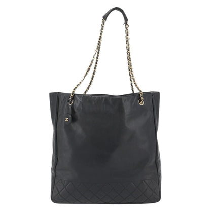Chanel CHANEL Matelasse Chain Tote Bag Leather Black Gold CC Authentic BA13071