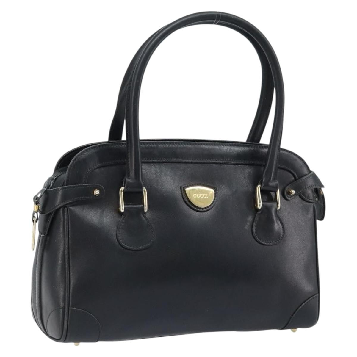 Gucci GUCCI Hand Bag Leather Black Gold Authentic BSZ350