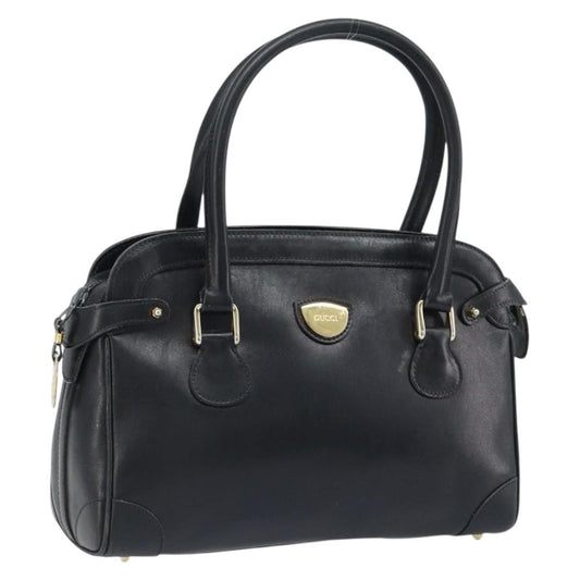 Gucci GUCCI Hand Bag Leather Black Gold Authentic BSZ350