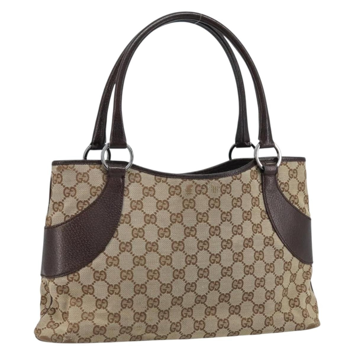 Gucci GUCCI GG Canvas Tote Bag Beige Silver 113015 Authentic kk644
