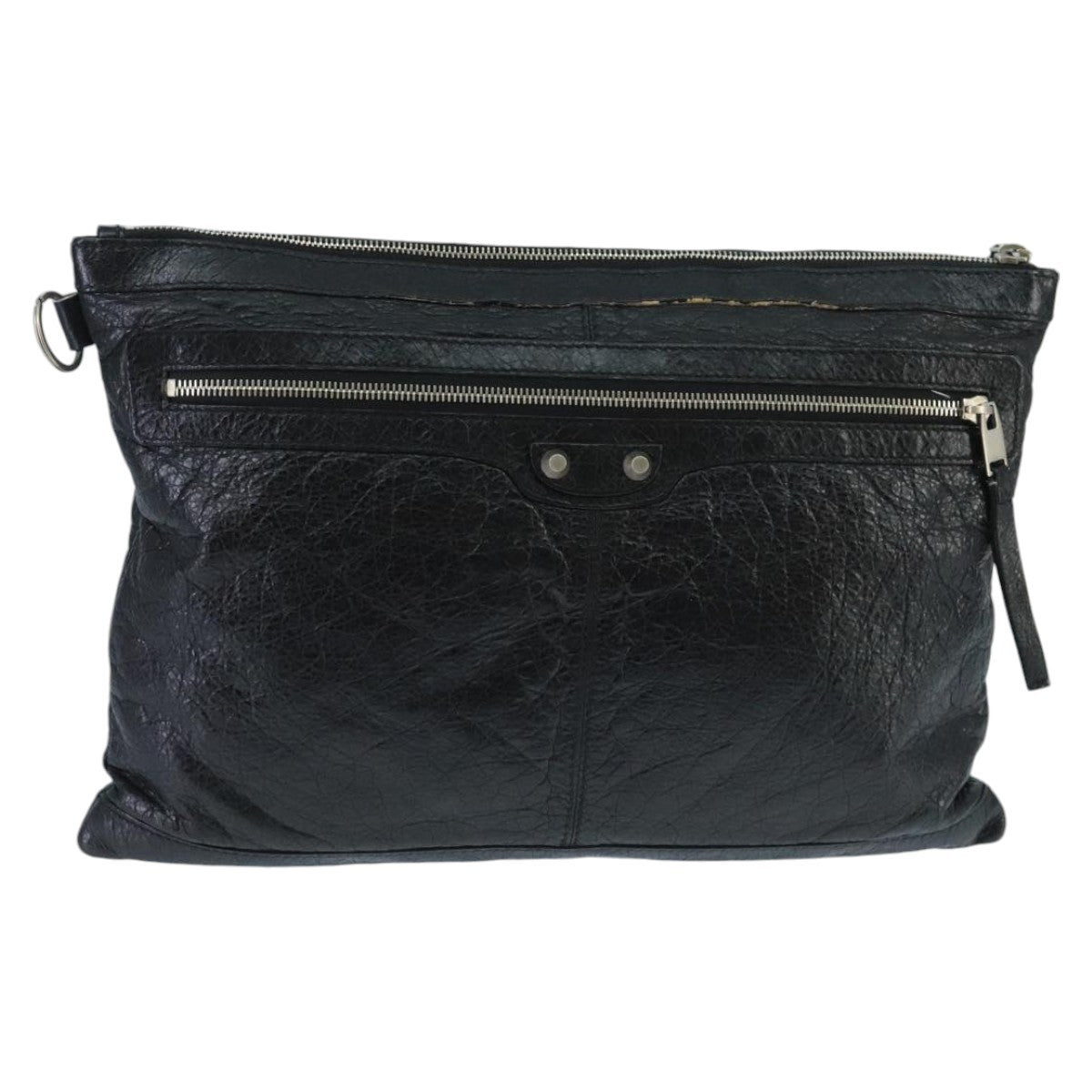 Balenciaga BALENCIAGA Clutch Bag Leather Black Silver 273023 Authentic bs19499