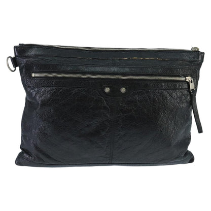 Balenciaga BALENCIAGA Clutch Bag Leather Black Silver 273023 Authentic bs19499