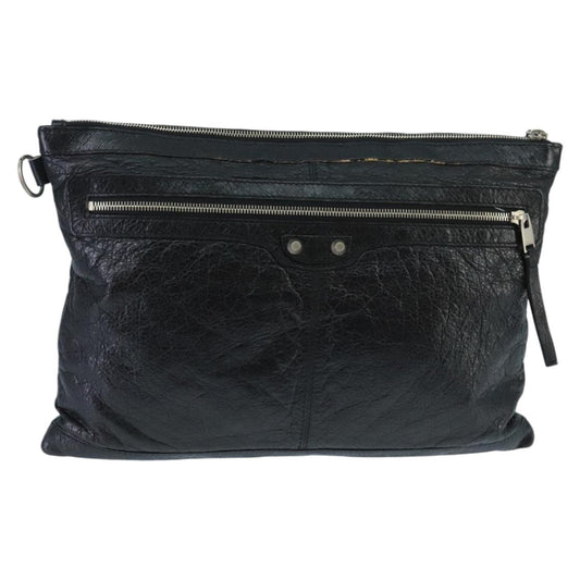Balenciaga BALENCIAGA Clutch Bag Leather Black Silver 273023 Authentic bs19499