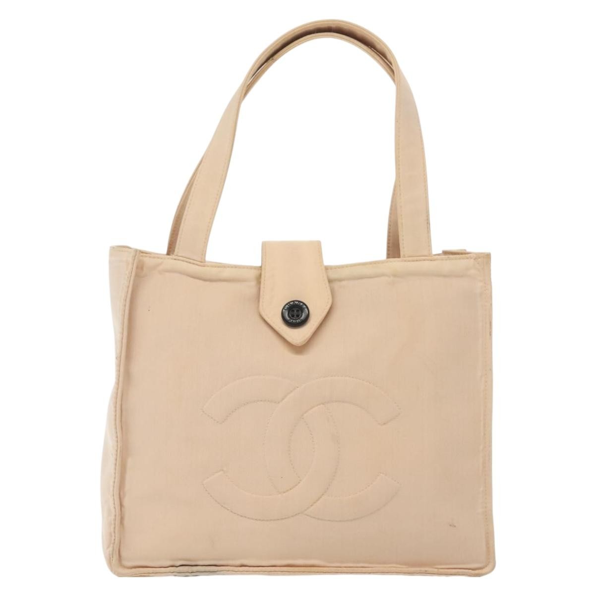 Chanel CHANEL COCO Mark Hand Bag Nylon Beige Gold CC Authentic 141982