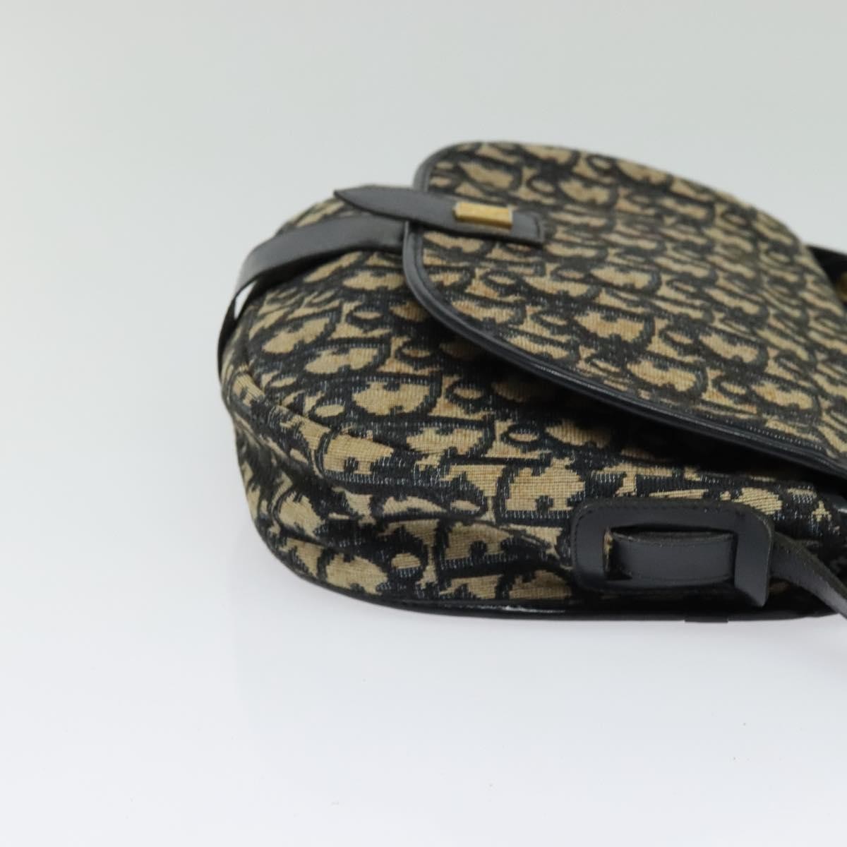 Dior Christian Dior Trotter Canvas Shoulder Bag Navy Gold Authentic BD2178
