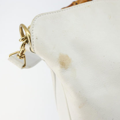 Gucci GUCCI Bamboo Hand Bag Leather 2way White Gold 001 3754 1638 Authentic 145811