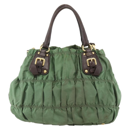 Prada PRADA Hand Bag Nylon 2way Green Gold Authentic YKZ1101